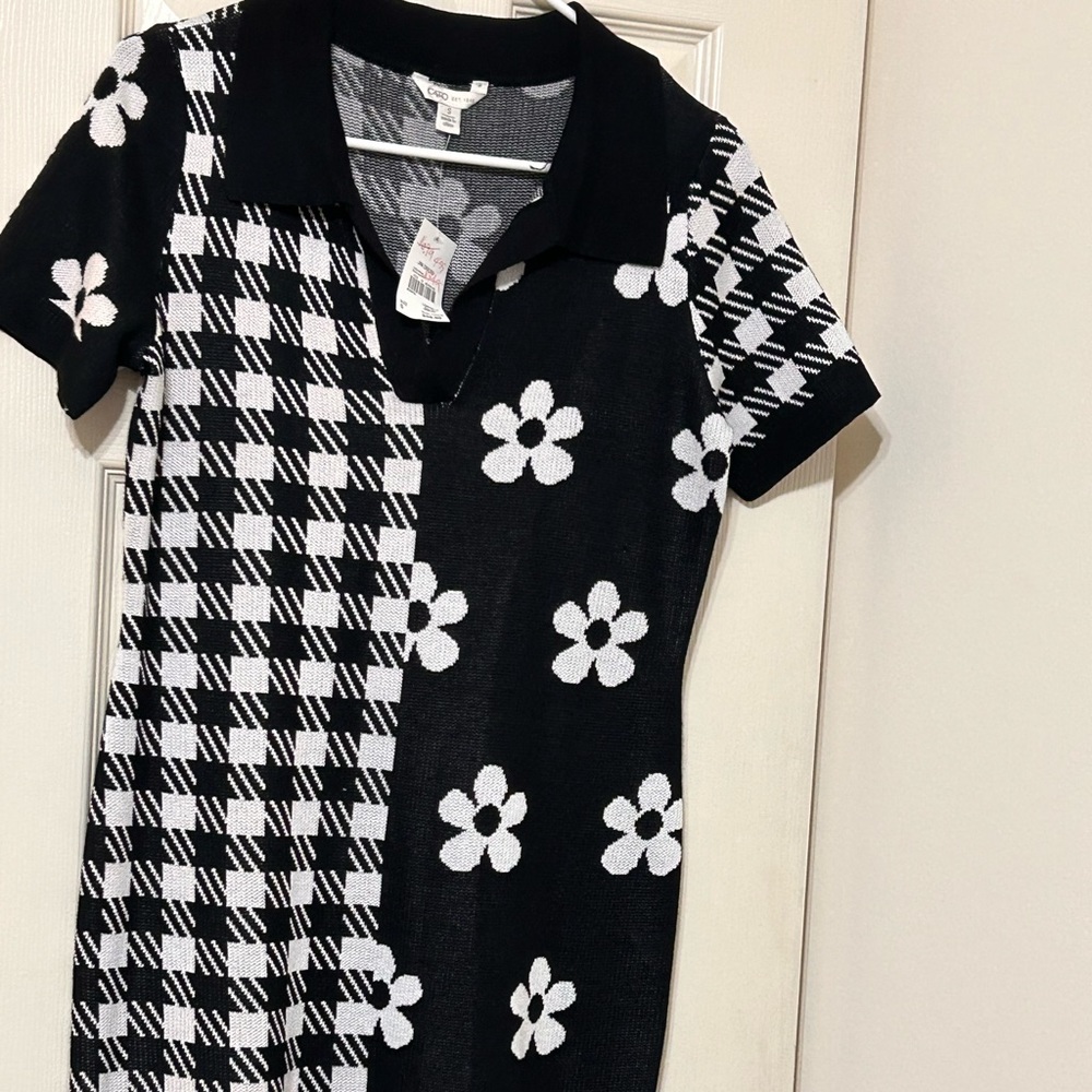 Black and White patterned mini dress with collar